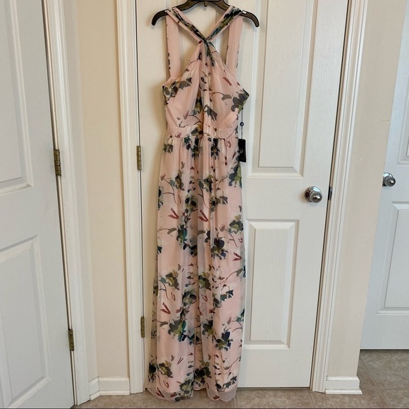 Adrianna Papell Floral-Print Twist Halter Gown in Blush Multi - Picture 3 of 12